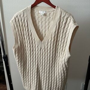 H&M Beige Cable Knit V-Neck Sweater Vest
